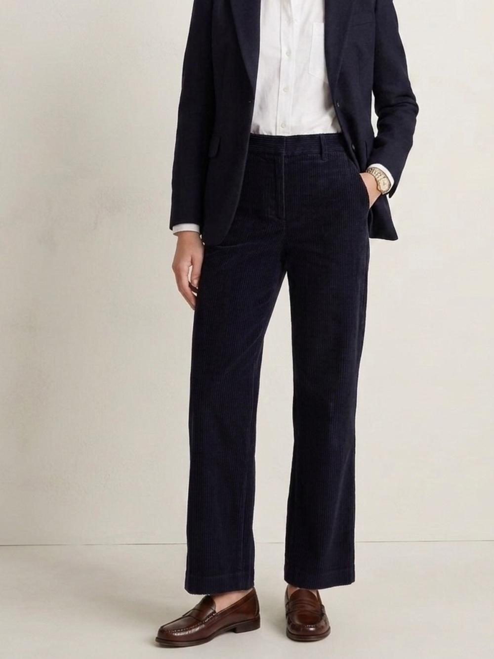 Coach Navy Blue Corduroy High-Rise Straight Leg Women’s Trousers Size 0 / 26”